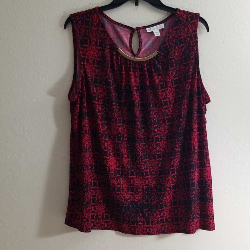Dana Buchman Red/Black with Gold Collar Blouse